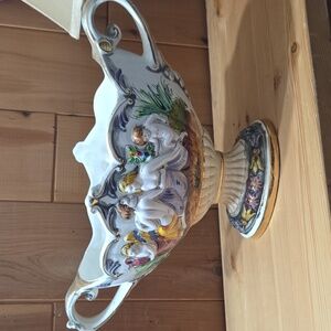 Pereiras Valado Portugal, Large Elongated Pedestal Bowl. 16" X 9"